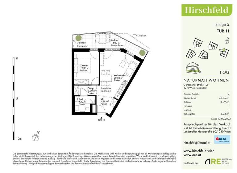 Wohnung zum Kauf - Erstbezug 280.000 € 2 Zimmer 45,1 m² 1. Geschoss Wien 1210