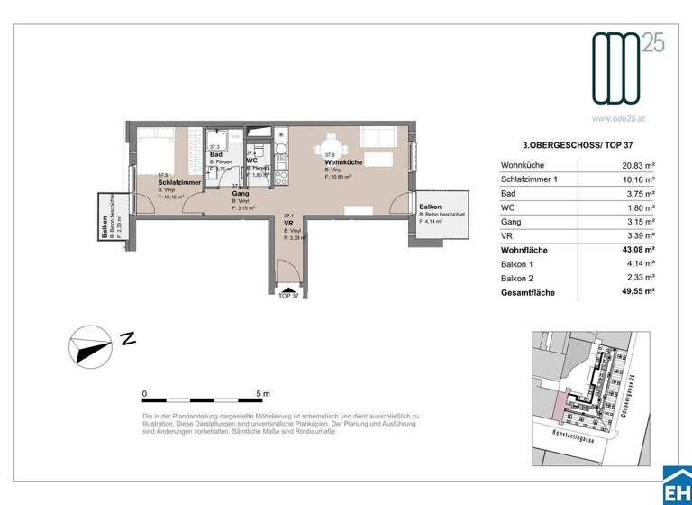 Wohnung zur Miete - Erstbezug 807 € 2 Zimmer 43,1 m² 3. Geschoss frei ab 01.07.2026 Odoakergasse 25 Wien 1160