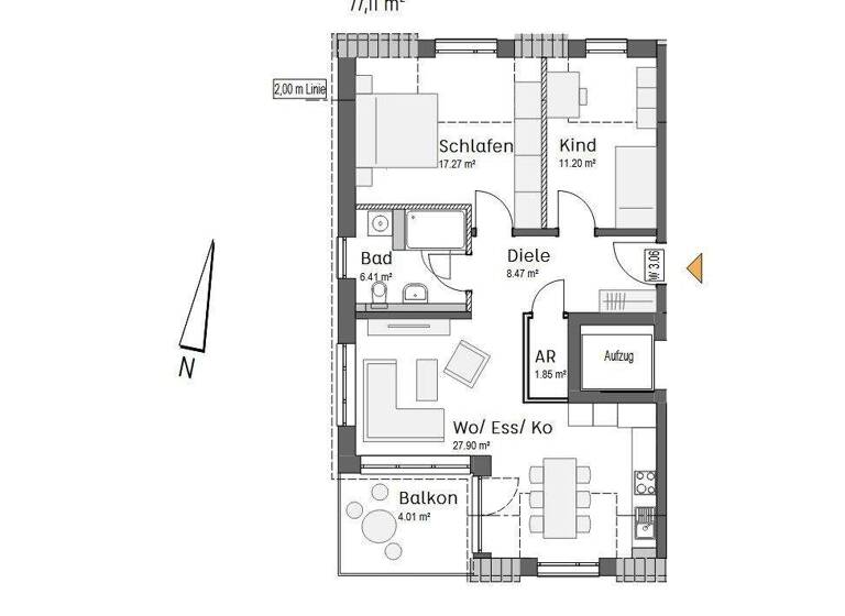 Wohnung zur Miete 1.094 € 3 Zimmer 77 m² 2. Geschoss Nasgenstadt Ehingen 89584