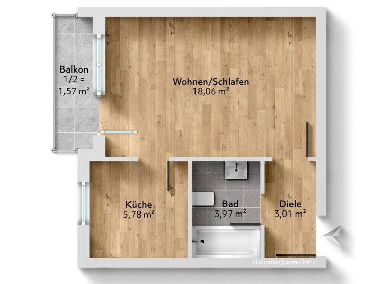 Wohnung zur Miete 1.080 € 1 Zimmer 32,4 m² EG Neuhausen-Nymphenburg München 80639