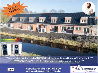 Reihenmittelhaus zum Kauf - Neubau 275.000 € 3 Zimmer 85 m² 215 m² Grundstück frei ab sofort Papenburg - Obenende Papenburg 26871