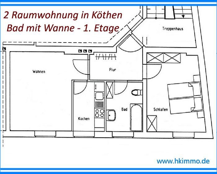 Wohnung zur Miete 306 € 2 Zimmer 55,5 m²<br/>Wohnfläche 1.<br/>Geschoss Köthen Köthen 06366