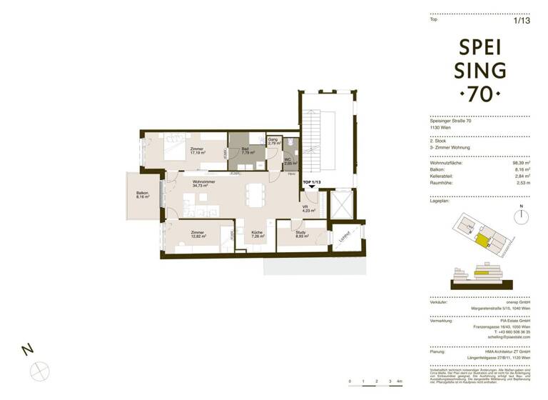 Wohnung zum Kauf - Erstbezug 780.000 € 3,5 Zimmer 97,1 m² 2. Geschoss frei ab 01.06.2026 Speisinger Straße Wien 1130