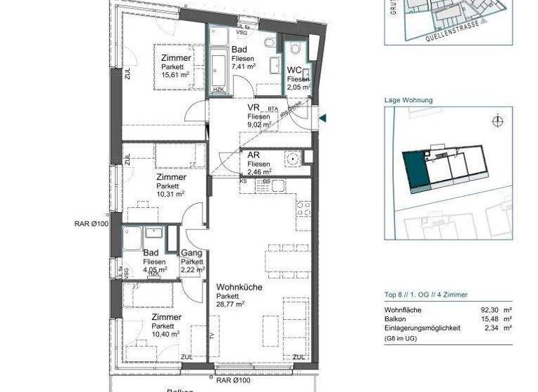 Wohnung zum Kauf - Erstbezug provisionsfrei 609.500 € 4 Zimmer 92,3 m² 1. Geschoss Grutschgasse 3a Mödling 2340
