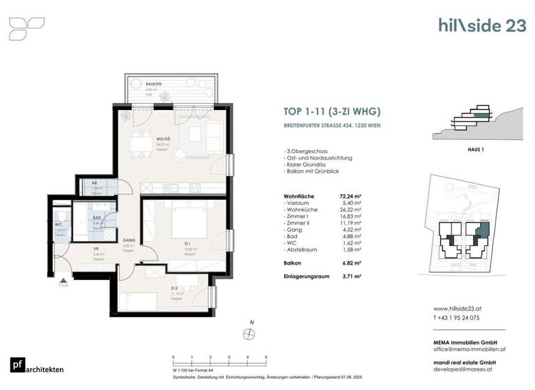Wohnung zum Kauf - Erstbezug 542.000 € 3 Zimmer 72,2 m² 3. Geschoss Wien 1230