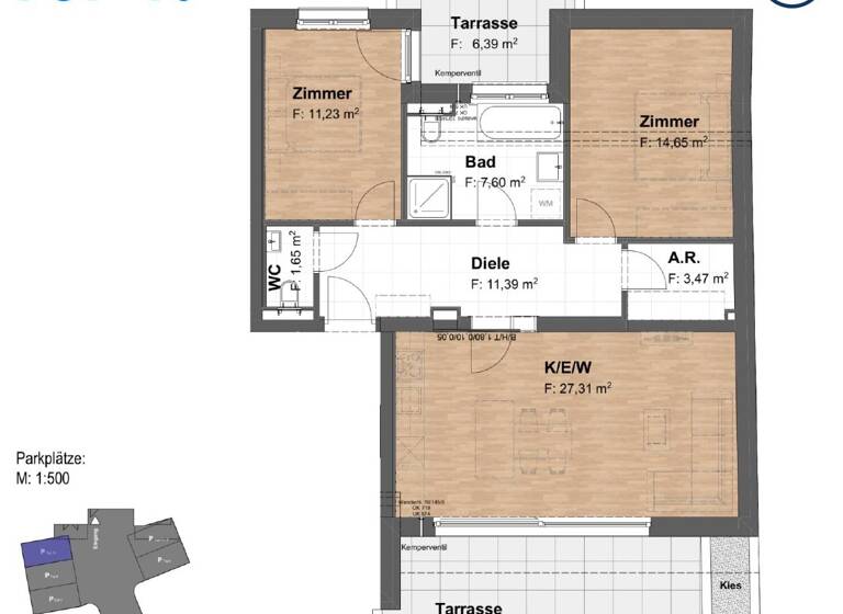 Wohnung zum Kauf - Erstbezug 669.900 € 3 Zimmer 78,1 m² Julius-Payer-Gasse 3/10 Wien, Donaustadt 1220