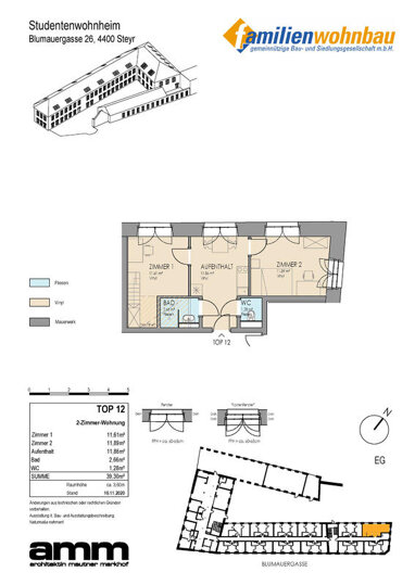 Wohnung zur Miete 479,09 € 1 Zimmer 11,6 m² Blumauergasse 26 Steyr Steyr 4400