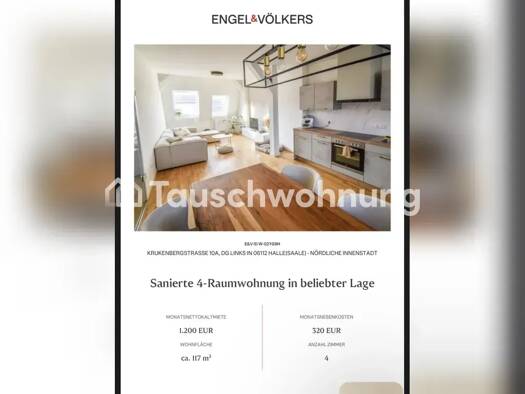 Wohnung zur Miete Tauschwohnung 1.200 € 4 Zimmer 117 m² Freiimfelde Ost 06112