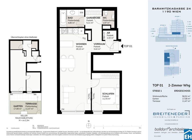 Wohnung zum Kauf - Erstbezug provisionsfrei 411.222 € 2 Zimmer 56,5 m² EG Barawitzkagasse Wien 1190