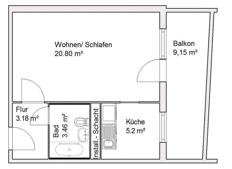 Studio zur Miete 241 € 1 Zimmer 34,4 m² 1. Geschoss frei ab 01.03.2026 Sankt-Josef-Straße 38 Neu Olvenstedt Magdeburg 39130