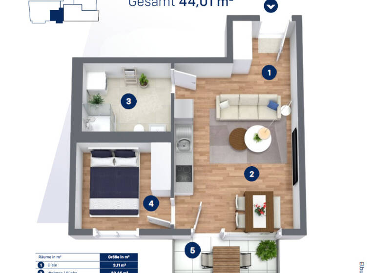 Wohnung zum Kauf provisionsfrei 229.000 € 2 Zimmer 44 m² 1. Geschoss Werder Magdeburg 39114