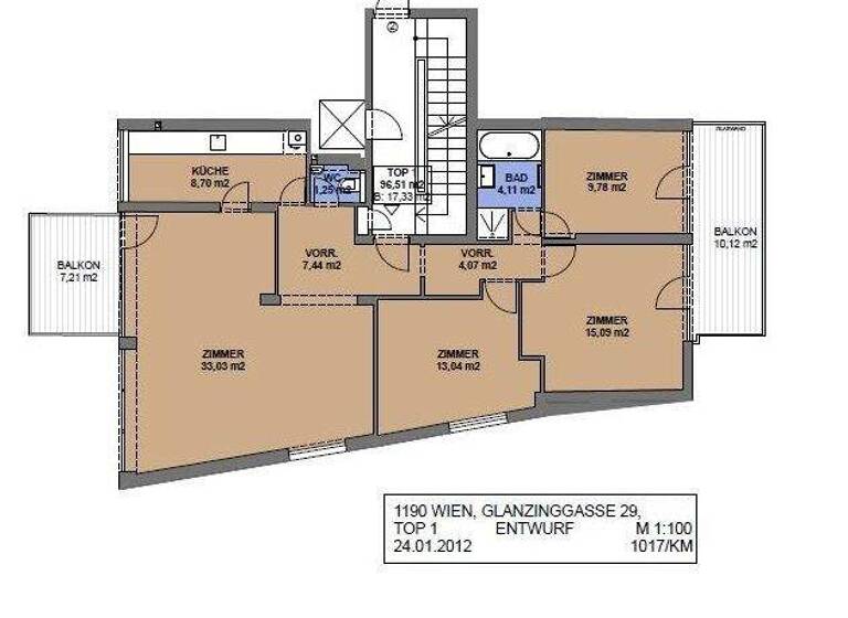 Wohnung zur Miete 1.392 € 4 Zimmer 96,5 m² 1. Geschoss Glanzinggasse 29 Wien 1190