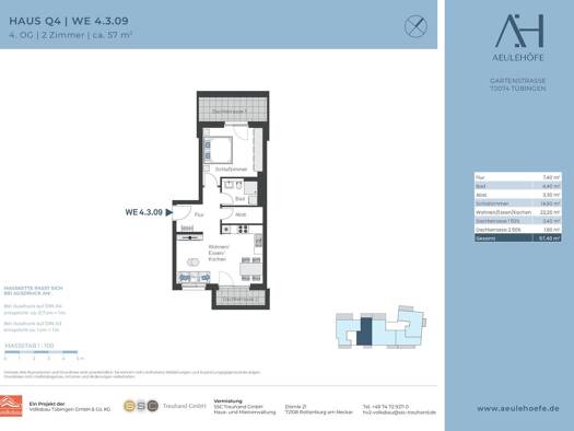 Wohnung zur Miete 1.045 € 2 Zimmer 57 m² 4. Geschoss frei ab sofort Gartenstraße Österberg Tübingen 72074