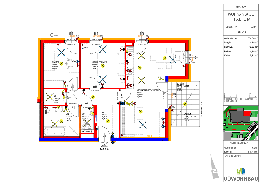 Wohnung zur Miete 881 € 3 Zimmer 74,8 m²<br/>Wohnfläche 1.<br/>Geschoss Kumpfmühlstraße 1 und 2 Thalheim bei Wels 4600