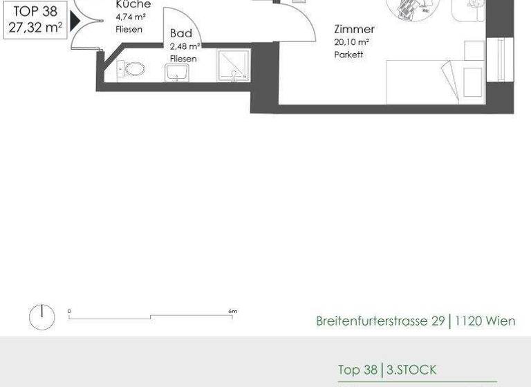 Wohnung zum Kauf 109.900 € 1 Zimmer 27,3 m² 3. Geschoss Wien 1120