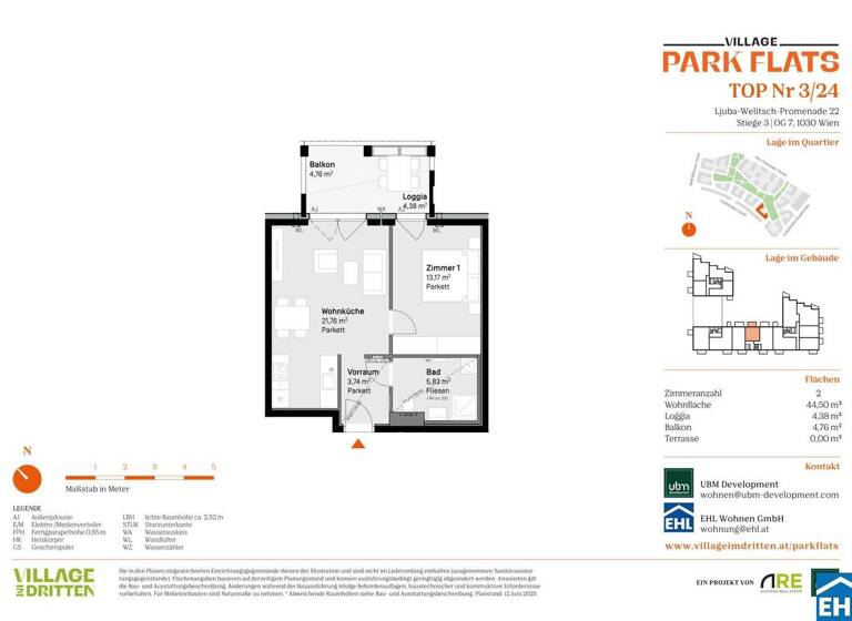Wohnung zum Kauf - Erstbezug 370.000 € 2 Zimmer 44,5 m² 7. Geschoss Ljuba-Welitsch-Promenade 22 Wien 1030