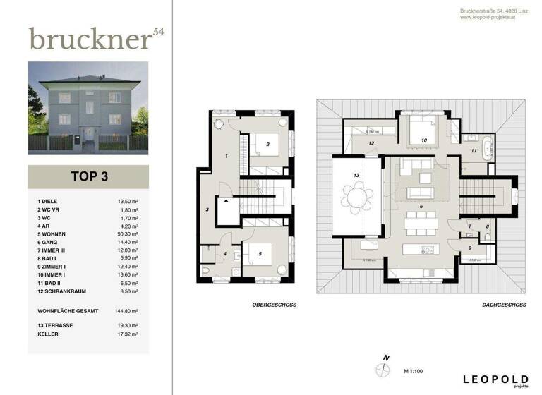 Maisonette zum Kauf provisionsfrei 829.000 € 4 Zimmer 144 m² Brucknerstr. 54 Waldegg Linz 4020