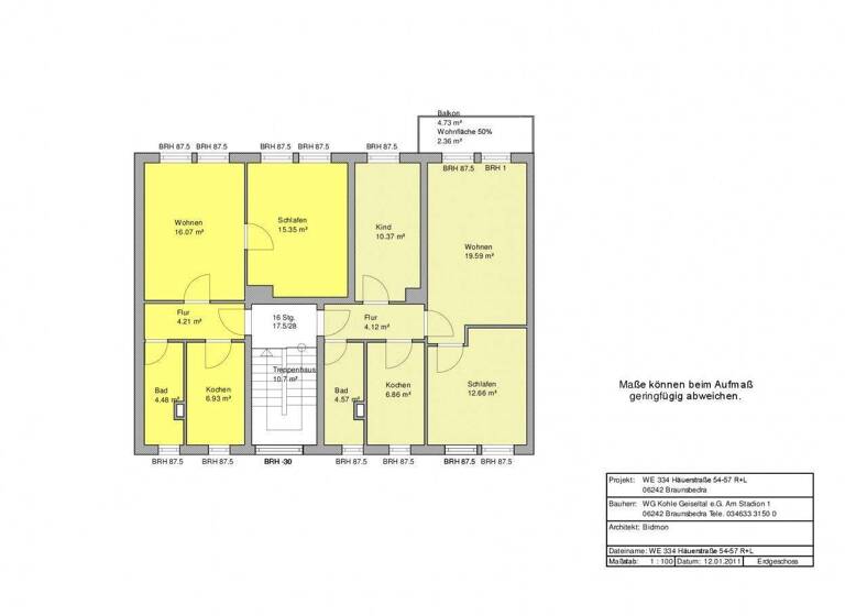 Wohnung zur Miete 302 € 2 Zimmer 46,5 m² 1. Geschoss Häuerstr. 54 Braunsbedra 06242