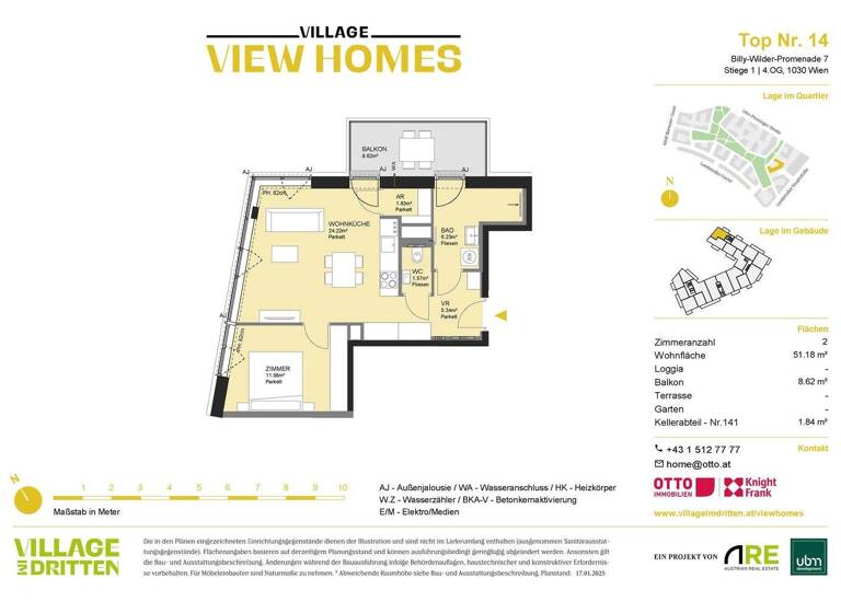 Wohnung zum Kauf - Erstbezug 428.000 € 2 Zimmer 51,2 m² 4. Geschoss Wien 1030