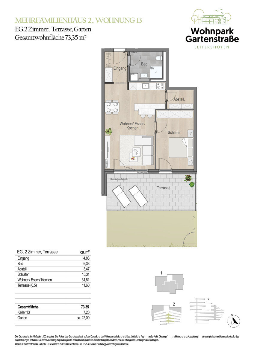 Wohnung zum Kauf 499.900 € 2 Zimmer 73,4 m²<br/>Wohnfläche EG<br/>Geschoss Leitershofen Stadtbergen / Leitershofen 86391