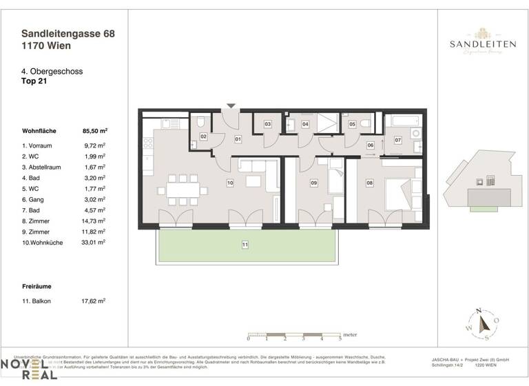Terrassenwohnung zum Kauf - Erstbezug 799.000 € 3 Zimmer 85,5 m² 4. Geschoss Wien 1170