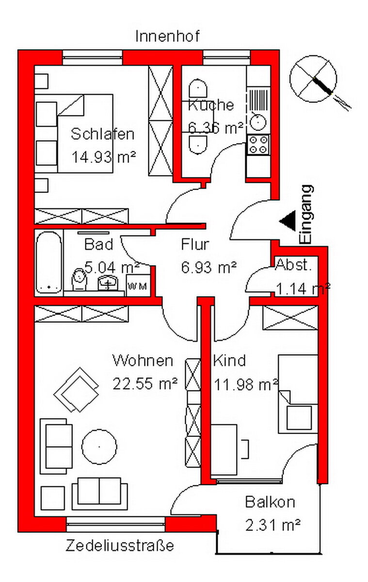 Wohnung zur Miete 484 € 3 Zimmer 71,3 m²<br/>Wohnfläche 2.<br/>Geschoss 01.03.2025<br/>Verfügbarkeit Zedeliusstraße 10 Heppens Wilhelmshaven 26384