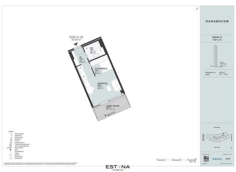 Studio zur Miete 656 € 1 Zimmer 30,8 m² 3. Geschoss Wagramer Straße Wien 1220
