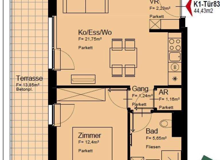 Wohnung zur Miete 783 € 2 Zimmer 44,8 m² 8. Geschoss Wien 1220