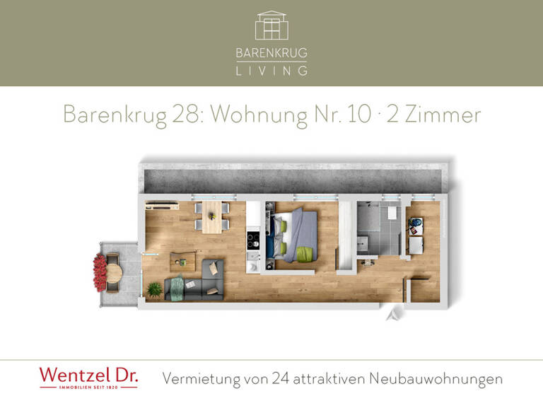 Wohnung zur Miete 975 € 2 Zimmer 48,1 m² frei ab 01.09.2026 Barenkrug 28 Farmsen-Berne Hamburg 22159
