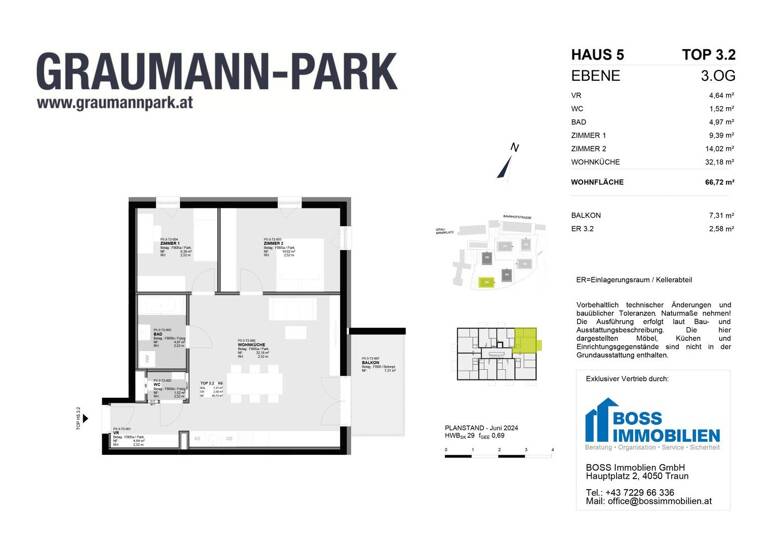 Wohnung zum Kauf - Erstbezug 405.700 € 3 Zimmer 66,7 m² 3. Geschoss Graumannpark 5 Traun 4050