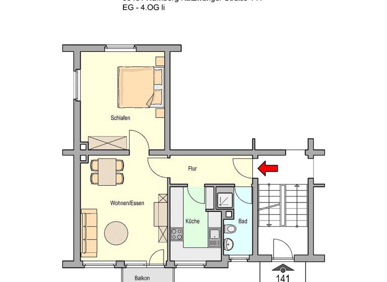 Wohnung zur Miete 560 € 2 Zimmer 44,1 m² 4. Geschoss frei ab 01.06.2026 Katzwanger Straße 141 Gibitzenhof Nürnberg 90461