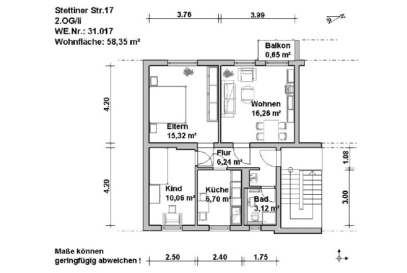 Wohnung zur Miete 524 € 3 Zimmer 58,4 m²<br/>Wohnfläche ab sofort<br/>Verfügbarkeit Stettiner Str. 17 Rodenbeck 1 Minden 32427