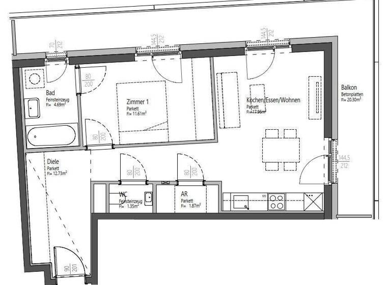 Wohnung zur Miete 602 € 2 Zimmer 50,2 m² 8. Geschoss frei ab 01.03.2026 Eggenberg Graz 8020