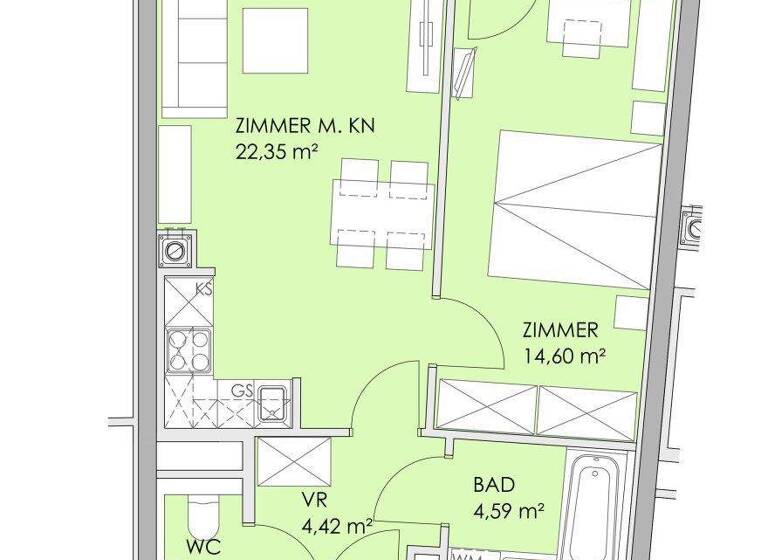 Wohnung zur Miete 1.007 € 2 Zimmer 48 m² 2. Geschoss Wien,Margareten 1050