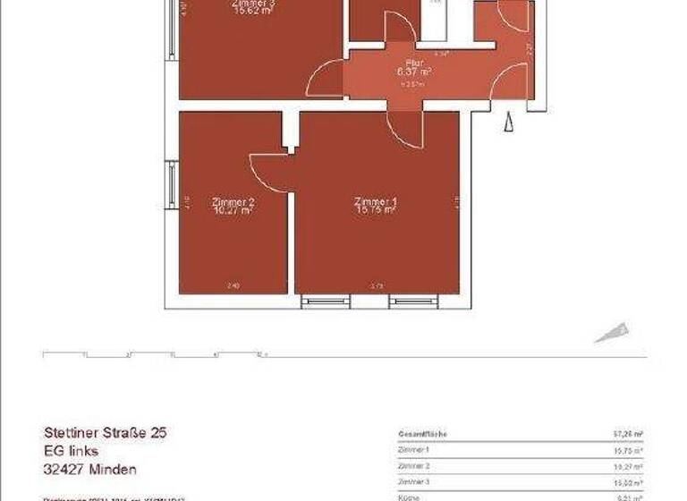 Wohnung zur Miete 615 € 3 Zimmer 57,1 m² frei ab sofort Stettiner Str. 25 Innenstadt Minden 32427