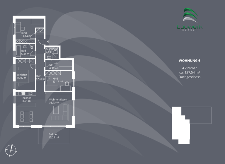 Wohnung zur Miete - Erstbezug 1.250 € 4 Zimmer 127,5 m² 2. Geschoss Sonnenstraße 40 Thyrnau 94136