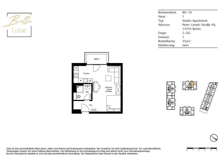 Studio zur Miete - Erstbezug 915 € 1 Zimmer 30,4 m² EG Königin-Luise-Straße 15 Dahlem Berlin 14195
