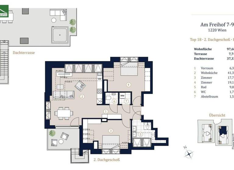 Wohnung zum Kauf - Erstbezug 682.005 € 3 Zimmer 97,6 m² 3. Geschoss Am Freihof 7-9 Wien 1220