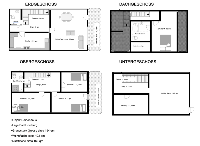 Reihenhaus zur Miete 2.450 € 5 Zimmer 122 m² 194 m² Grundstück frei ab sofort Bad Homburg Bad Homburg vor der Höhe 61350