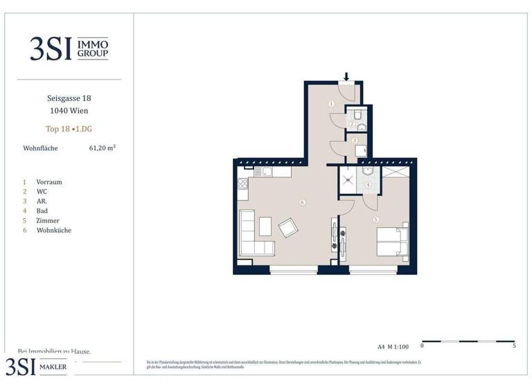 Wohnung zum Kauf - Erstbezug 599.000 € 2 Zimmer 61,2 m² 4. Geschoss Seisgasse 18 Wien 1040