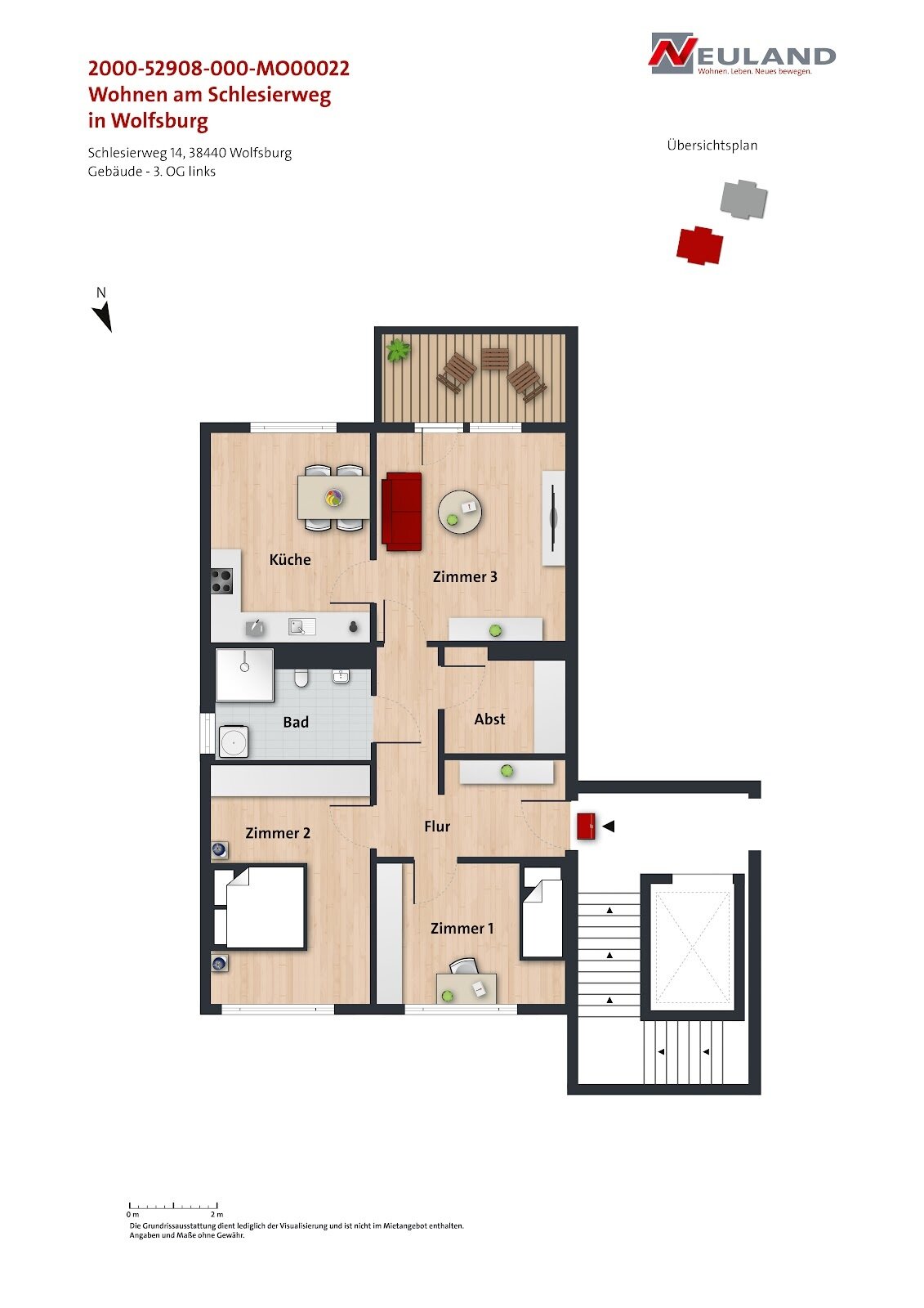 Wohnung zur Miete nur mit Wohnberechtigungsschein 470 € 3 Zimmer 77 m²<br/>Wohnfläche 3.<br/>Geschoss 01.04.2025<br/>Verfügbarkeit Schlesierweg 14 Laagberg Wolfsburg 38440