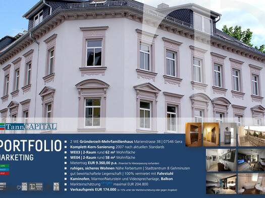 Wohnung zum Kauf provisionsfrei als Kapitalanlage geeignet 84.100 € 2 Zimmer 58 m² Marienstrasse 38 Ostviertel Gera 07546