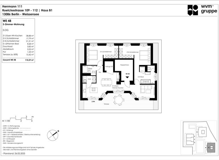 Penthouse zum Kauf provisionsfrei 935.000 € 3 Zimmer 110,6 m²<br/>Wohnfläche 3.<br/>Geschoss Roelckestraße 111 Weißensee Berlin 13086