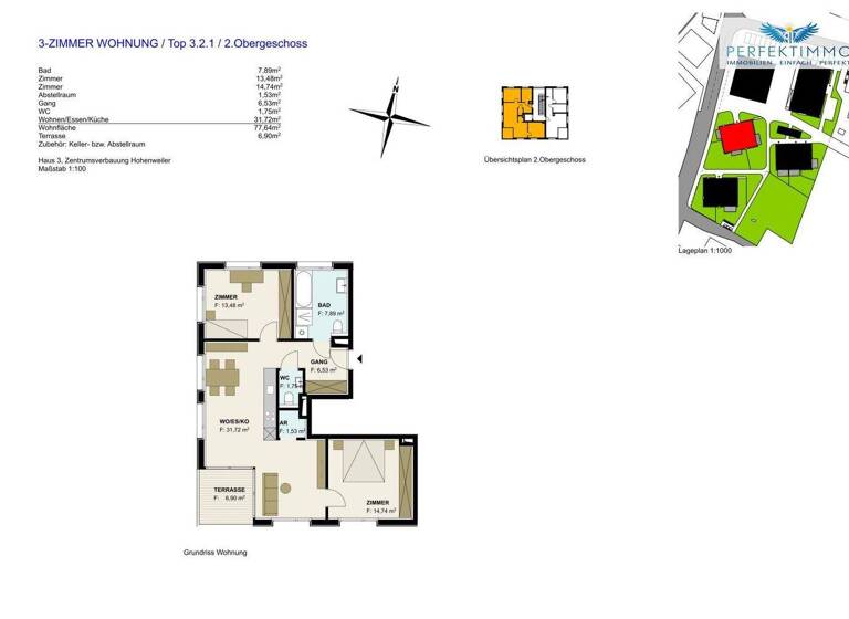 Wohnung zum Kauf 519.000 € 3 Zimmer 77,6 m² 2. Geschoss Hohenweiler 6914
