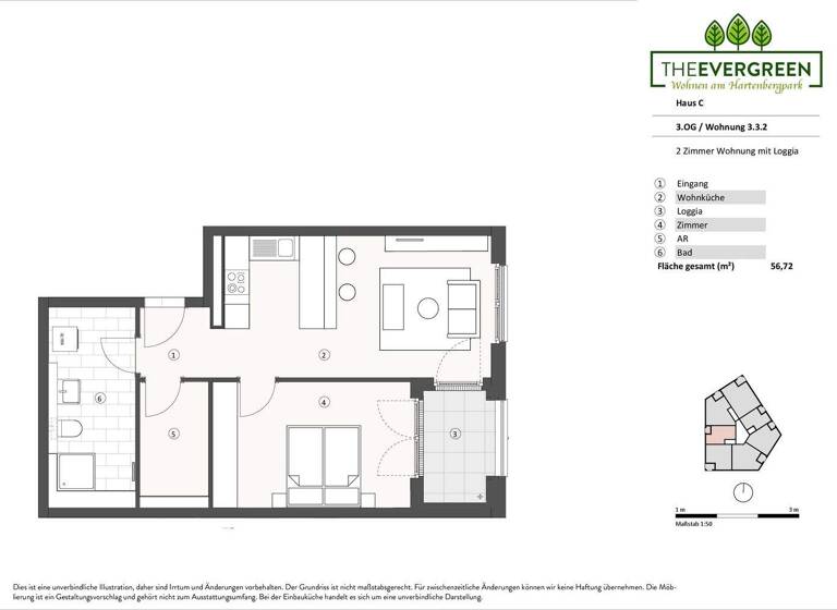 Wohnung zur Miete 1.080 € 2 Zimmer 56,7 m² 3. Geschoss frei ab 01.03.2026 Jakob Steffan Straße 101 Hartenberg/Münchfeld Mainz 55122