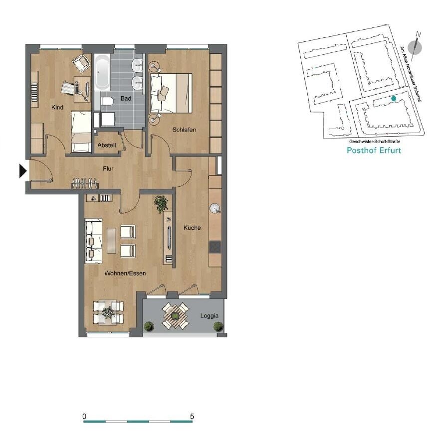 Wohnung zur Miete 967 € 3 Zimmer 87 m²<br/>Wohnfläche 2.<br/>Geschoss Dessauer Str. 16 Krämpfervorstadt Erfurt 99085