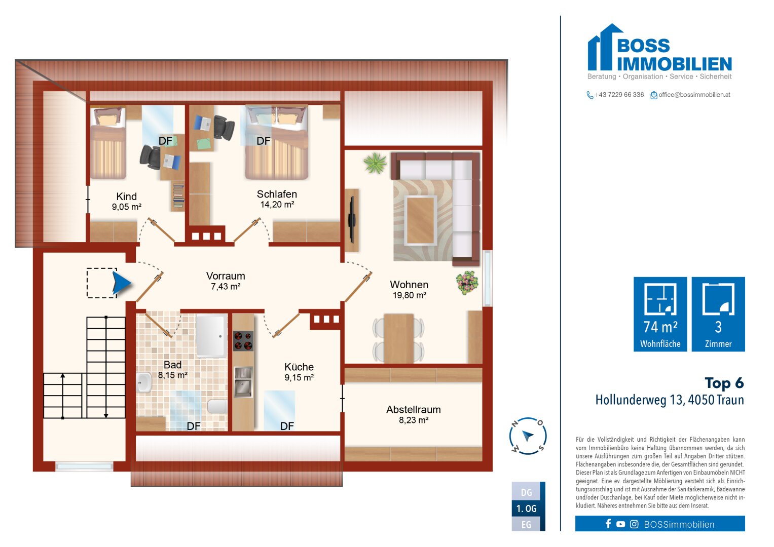 Wohnung zur Miete 573 € 3 Zimmer 74,1 m²<br/>Wohnfläche 2.<br/>Geschoss Hollunderweg 13 Traun 4050