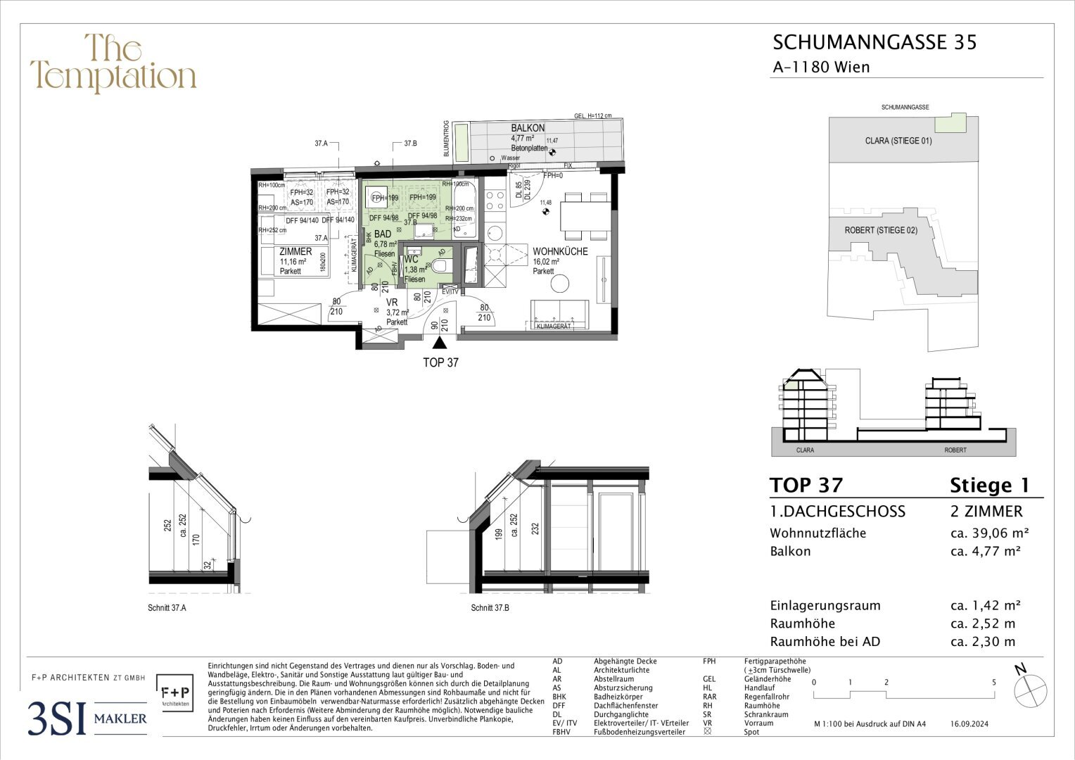 Wohnung zum Kauf 343.600 € 2 Zimmer 39,1 m²<br/>Wohnfläche 4.<br/>Geschoss Schumanngasse 35 Wien 1180