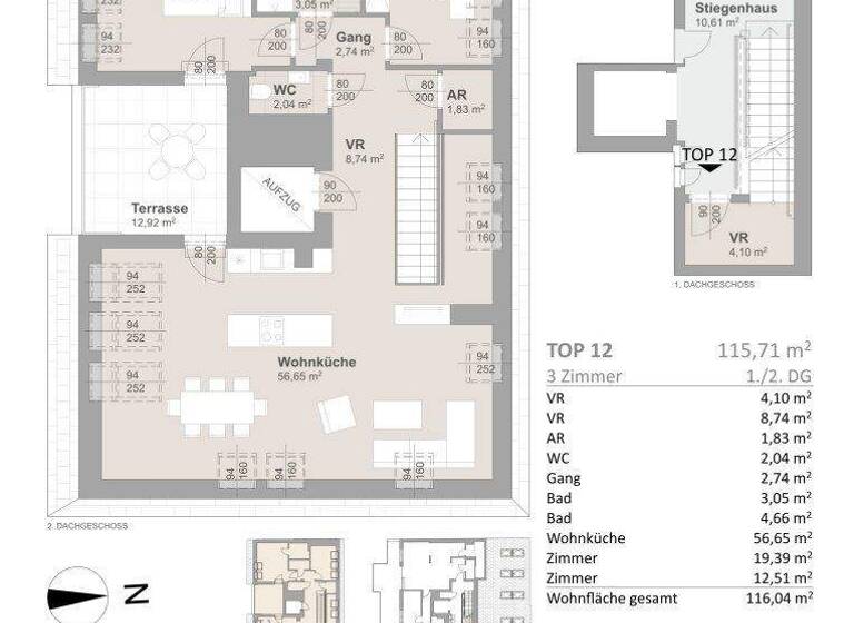 Penthouse zum Kauf - Erstbezug 932.009 € 3 Zimmer 115,7 m² 5. Geschoss Wien 1140