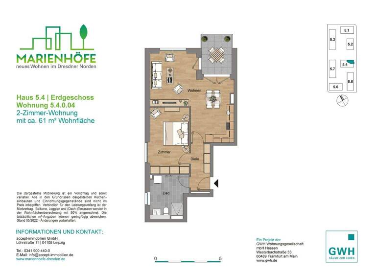 Wohnung zur Miete 780 € 2 Zimmer 60,8 m² EG frei ab 01.05.2026 Eva-Büttner-Straße 4 Albertstadt Dresden 01099